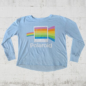 Polaroid Light Blue Retro Light Spectrum Boat Neck Long Sleeve Shirt Size Medium